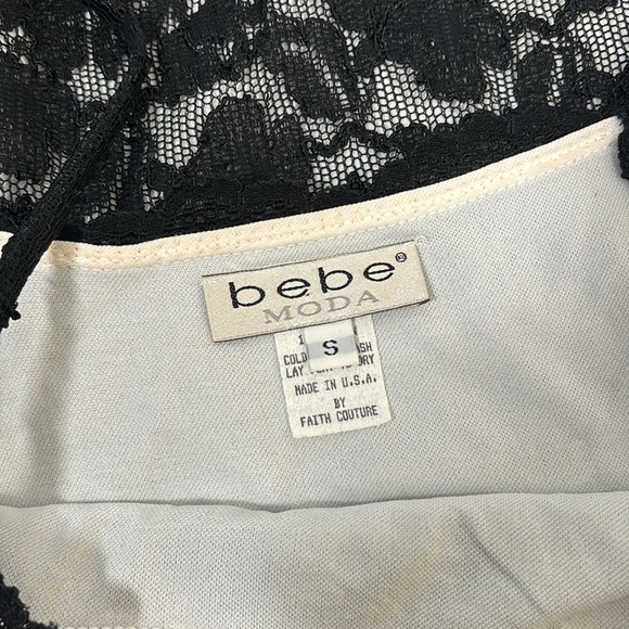 Vintage Bebe Moda Black & White Lace Spaghetti Strap Bodycon Dress, Sz S - Picture 9 of 16